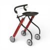 Trust Care Let’s Go röd inomhusrollator, lätt designrollator med fyra hjul och svart aluminiumram.
