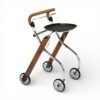 Trust Care Let’s Go rollator teak med sits, lätt designrollator med fyra hjul och kromram för inomhusbruk.