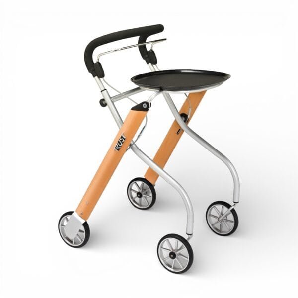 Trust Care Let’s Go inomhusrollator trä med sits, lätt rollator med fyra hjul och aluminiumram för inomhusbruk.
