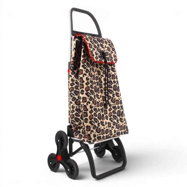 Rolser 6L MF shoppingvagn i tyget Wild Leo Beige – 6-hjulig trappklättrande dramaten med aluminiumchassi.